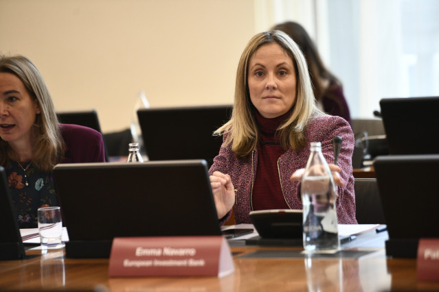La vicepresidenta del Banco Europeo de Inversiones (BEI), Emma Navarro, durante la inauguración de la conferencia conjunta del Banco de España y el BEI, en Madrid (España) a 4 de noviembre de 2019.