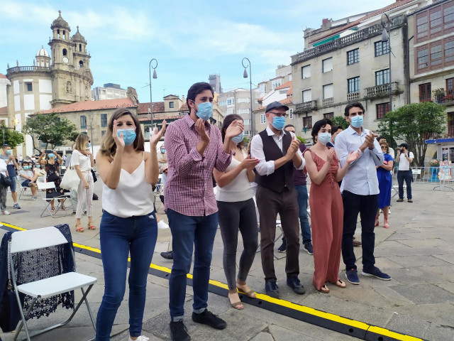 Mitin de Galicia en Común-Anova Mareas con la ministra de Trabajo, Yolanda Díaz, y los candidatos Antón Gómez-Reino, Martiño Noriega, Eva Solla, Iria Figueroa y Marcos Cal