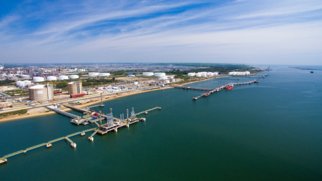 Vista aérea del puerto de Huelva.