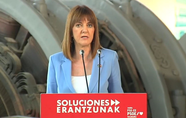 La secretaria general del PSE-EE y candidata a lehendakari, Idoia Mendia, en un mitin en Barakaldo