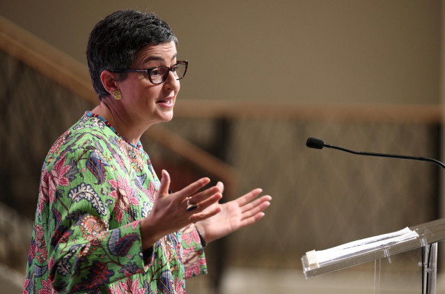 La ministra de Asuntos Exteriores, Unión Europea y Cooperación, Arancha González Laya, durante uno de los Desayunos Informativos de Europa Press, en Madrid, (España), a 8 de julio de 2020.