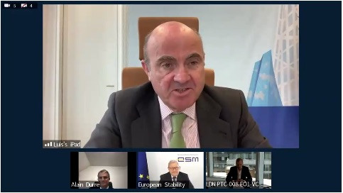 Luis de Guindos, vicepresidente del BCE, durante una conferencia organizada por Goldman Sachs