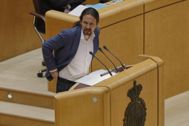 El Vicepresidente primero del Gobierno y Ministro de Derechos Sociales y Agenda 2030, Pablo Iglesias, en el Senado.