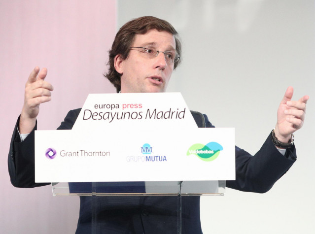 El alcalde de Madrid, José Luis Martínez-Almeida, interviene en la primera edición de los Desayunos Madrid, organizados por Europa Press, en el Auditorio Mutua Madrileña, Madrid, (España), a 10 de julio de 2020. Desayunos Madrid es una nueva plataforma in