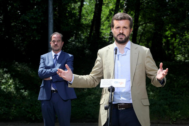 El presidente del Partido Popular, Pablo Casado, en un acto electoral en San Sebastián por el 12-J.
