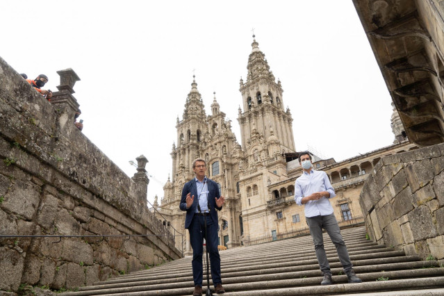 Feijóo en el primer acto de la jornada de cierre de campaña.