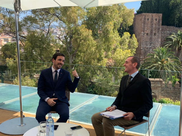 El líder federal de IU y ministro de Consumo, Alberto Garzón, durante la entrevista