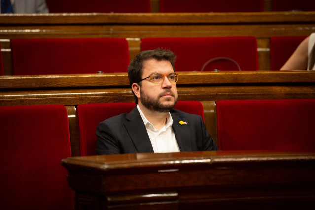 El vicepresidente de la Generalitat, Pere Aragonès, en el Parlament, en una imagen de archivo