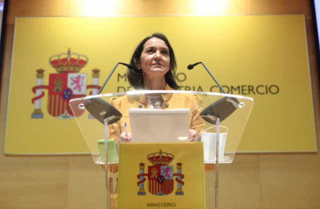La ministra de Industria, Comercio y Turismo, Reyes Maroto, durante su intervención en la presentación de la nueva campaña de promoción de España para atraer a los turistas internacionales.