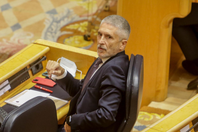 El ministro del Interior, Fernando Grande-Marlaska, durante la sesión de control al Gobierno en el Senado