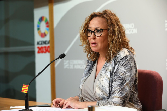 La consejera de Presidencia del Gobierno de Aragón, Mayte Pérez, durante la rueda de prensa del Consejo de Gobierno.