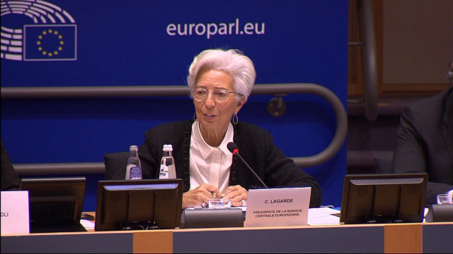 La presidenta del Banco Central Europeo (BCE), Christine Lagarde, este jueves en el Parlamento Europeo.