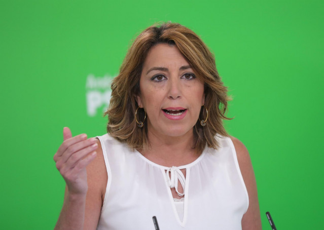 La secretaria general del PSOE-A, Susana Díaz, durante la rueda de prensa