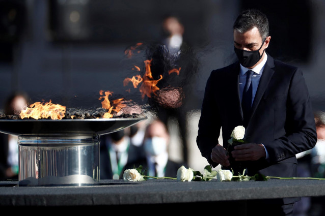 El presidente del Gobierno, Pedro Sánchez, en el homenaje de Estado a las víctimas de coronavirus