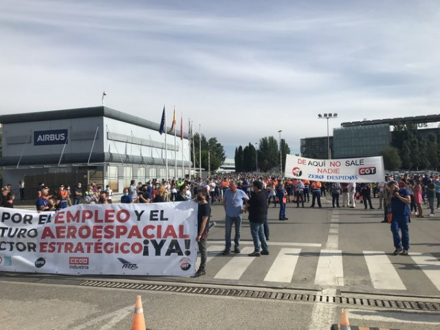 Trabajadores de Airbus durante una manifestación.