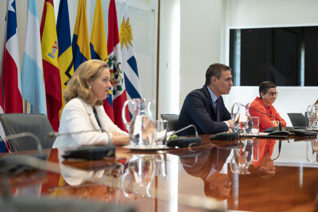 El presidente del Gobierno, Pedro Sánchez, participa, por videoconferencia, en la Conferencia de jefes de Estado y de Gobierno 'Juntos por una respuesta para América Latina y el Caribe ante la COVID-19', a la que han asistido la vicepresidenta tercera, Na