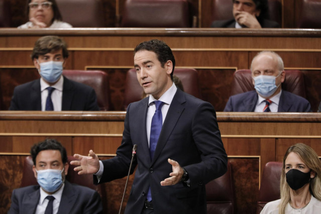 El secretario general del PP, Teodoro García Egea, interviene durante una sesión plenaria en el Pleno del Congreso. En Madrid, a 22 de julio de 2020.