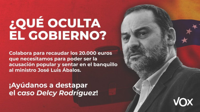 Campaña de crowfunding de Vox para ser acusación popular en el 'Caso Delcy'