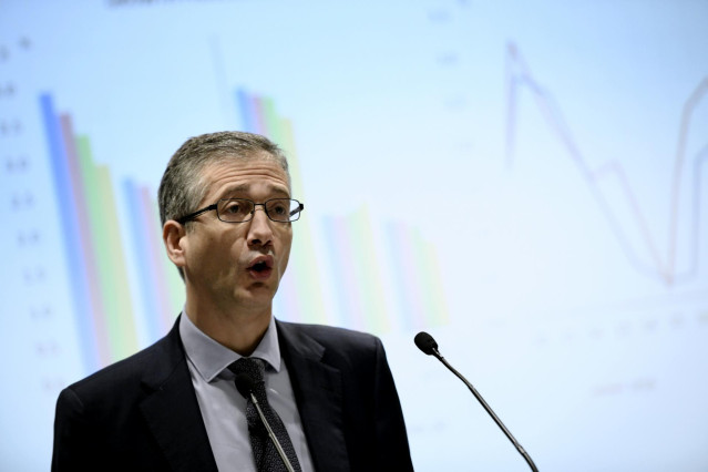El presidente del Banco de España, Pablo Hernández de Cos, durante su intervención en la inauguración de la jornada 'Spanish Capital Markets Conference' organizada por Afme y AEB, en Madrid (España), a 13 de febrero de 2020.