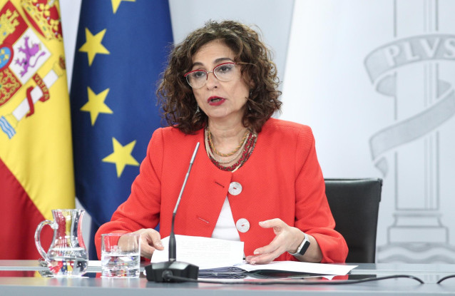 La ministra portavoz y de Hacienda, María Jesús Montero, durante su intervención en la rueda de prensa posterior al Consejo de Ministros en Moncloa, en Madrid (España), a 7 de julio de 2020.