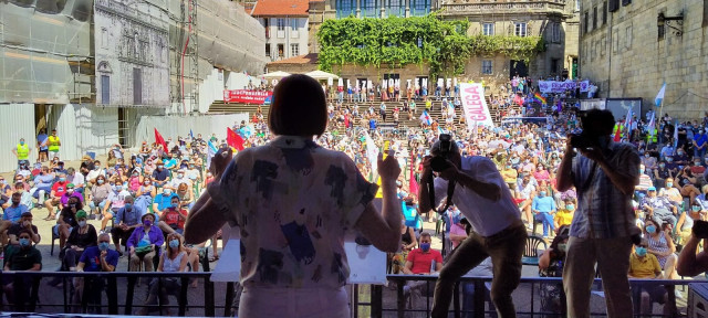 La portavoz nacional del BNG, Ana Pontón, interviene en el acto central del BNG por el 25 de julio, Día Nacional de Galicia, en Praza da Quintana.