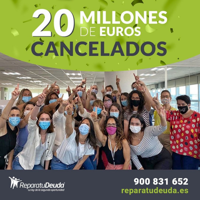 Repara tu Deuda alcanza los 20 Millones de euros de deudas canceladas con la Ley de Segunda Oportunidad