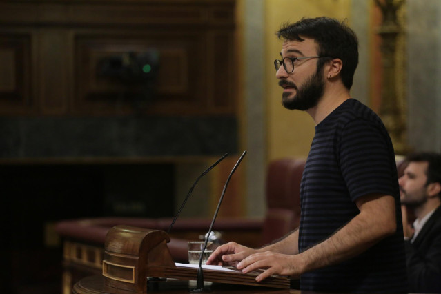 El diputado de la CUP Albert Botran, durante su intervención en el Congreso