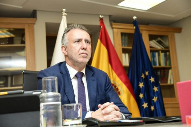 El presidente de Canarias, Ángel Víctor Torres, en una de las conferencia de presidentes telemáticas celebradas durante el estado de alarma