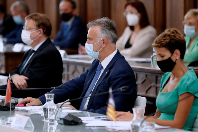 Los presidentes de la Comunidad Valenciana, Canarias y Navarra -Ximo Puig, Ángel Víctor Torres y María Chivite- durante la XXI Conferencia de Presidentes, en San Millán de la Cogolla, La Rioja (España), a 31 de julio de 2020