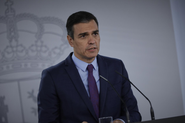El presidente del Gobierno, Pedro Sánchez, ofrece la última rueda de prensa  posterior a la reunión del Consejo de Ministros y antes de las vacaciones, en Moncloa, en Madrid (España), a 4 de agosto de 2020