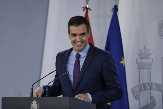 El presidente del Gobierno, Pedro Sánchez, ofrece la última rueda de prensa  posterior a la reunión del Consejo de Ministros y antes de las vacaciones, en Moncloa, en Madrid (España), a 4 de agosto de 2020