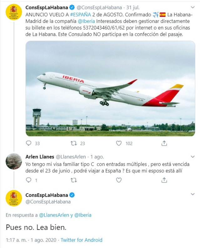 Imagen de uno de los 'tweets' polémicos del Consulado de España en La Habana (Cuba)