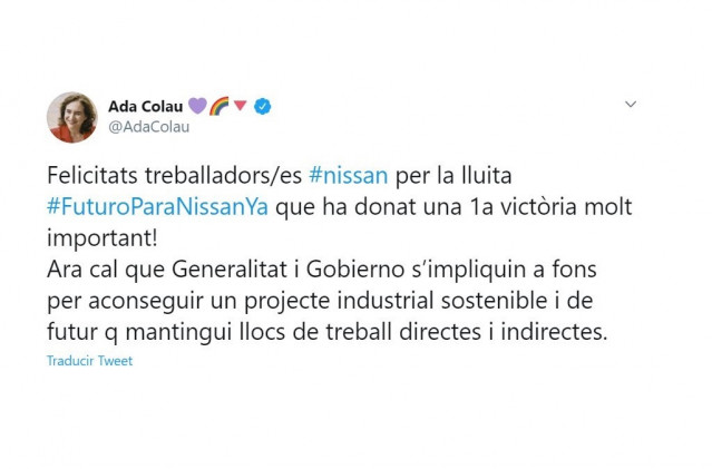 Twit de Ada Colau.