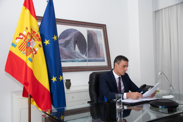 El presidente de Gobierno, Pedro Sánchez, durante la conferencia internacional de apoyo al Líbano convocada por el presidente francés, Emmanuel Macron, junto con el secretario general de Naciones Unidas, António Guterres