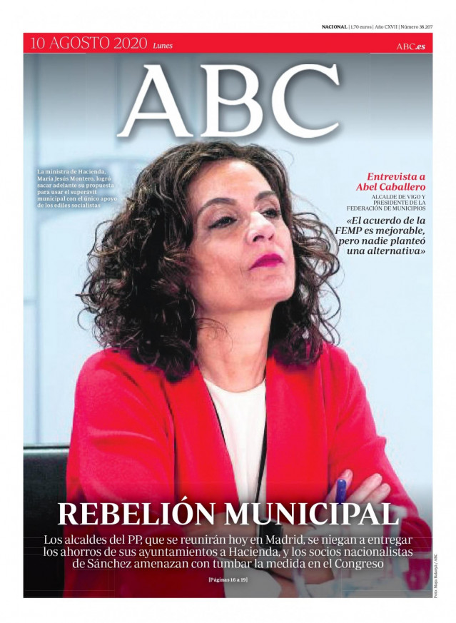 Portada de ABC del lunes 10 de agosto de 2020