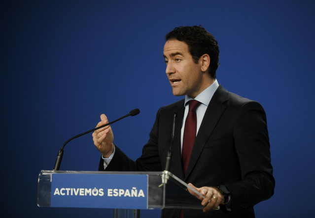 El secretario general del Partido Popular, Teodoro García Egea, interviene durante una rueda de prensa tras la reunión del Comité de Dirección del PP en su sede en la calle Génova, Madrid (España), a 23 de julio de 2020.