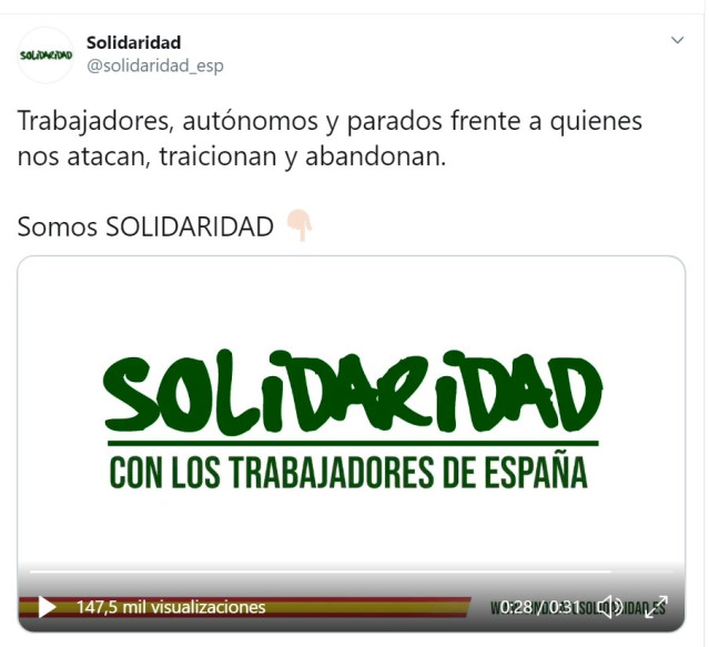 Primer mensaje del sindicato Solidaridaden redes sociales