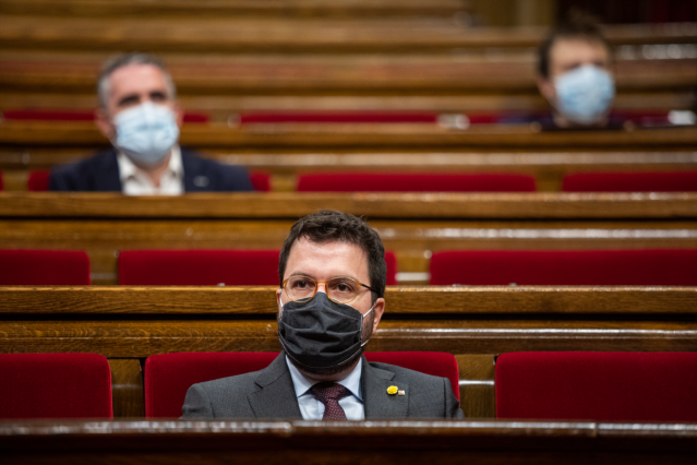 El vicepresident de la Generalitat, Pere Aragonès, durante un pleno de control al Gobierno de la Generalitat, marcado principalmente por la gestión del COVID-19, en el Parlamento catalán, en Barcelona, Cataluña (España), a 22 de julio de 2020.
