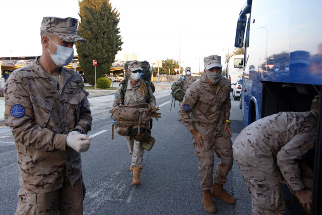 Militares españoles y extranjeros cuando regresaron en abril de Mali por el coronavirus