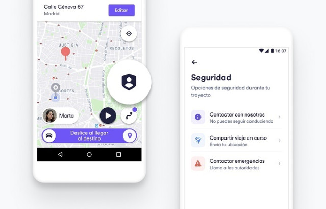 Captura del botón de seguridad de Cabify