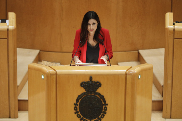 La portavoz de Ciudadanos en el Senado, Lorena Roldán, interviene en la comparecencia del presidente del Gobierno, Pedro Sánchez, celebrada ante el Pleno del Senado, tras el parón estival, en Madrid (España), a 8 de septiembre de 2020.