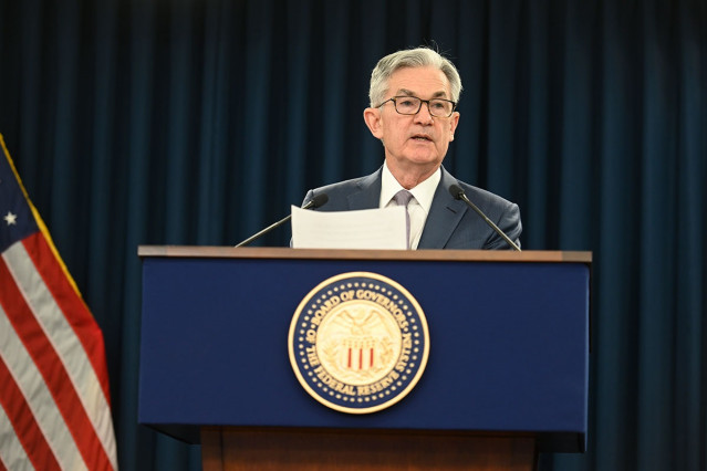 El presidente de la Fed, Jerome Powell, en la rueda de prensa extraordinaria celebrada el 3 de marzo de 2020 en Washington.