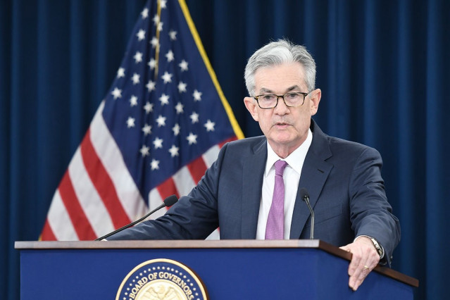 El presidente de la Reserva Federal de Estados Unidos, Jerome Powell, en la rueda de prensa posterior a la reunión de política monetaria del organismo celebrada el 19 de junio de 2019.