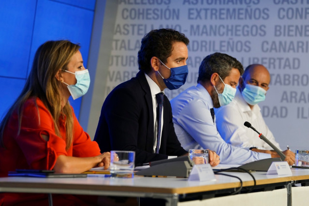 El secretario general del PP, Teodoro García Egea, participa en unas jornadas virtuales sobre 'okupación' en la sede nacional del PP. En  Madrid, a 17 de septiembre de 2020.