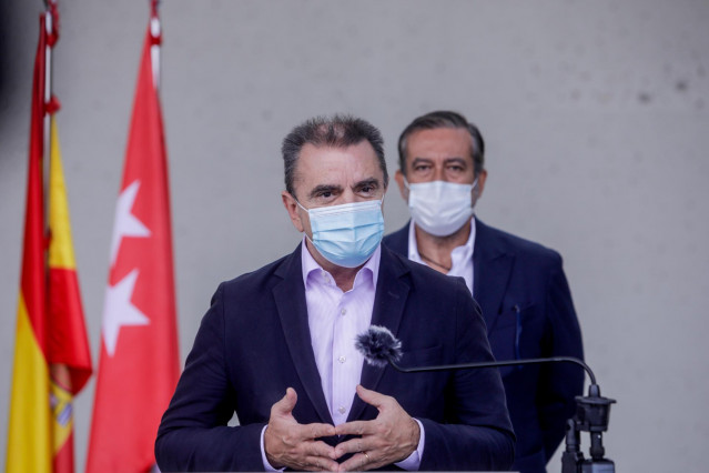 El delegado del Gobierno en Madrid, José Manuel Franco, durante la rueda de prensa posterior a la reunión de coordinación en el ámbito del PLATERCAM, en Pozuelo de Alarcón, Madrid, (España), a 20 de septiembre de 2020. El encuentro está centrado en la apl