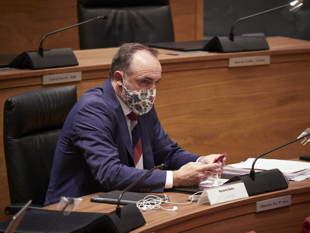 El portavoz de Navarra Suma, Javier Esparza, en el pleno del Parlamento de Navarra del 10 de septiembre de 2020.