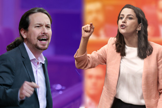 El líder de Podemos, vicepresidente segundo del Gobierno y ministro de Derechos Sociales y Agenda 2030, Pablo Iglesias, y la presidenta de Ciudadanos, Inés Arrimadas.