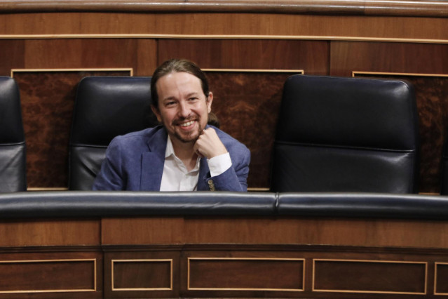 El vicepresidente segundo y ministro de Derechos Sociales y Agenda 2030, Pablo Iglesias, durante la penúltima sesión plenaria en el Congreso de los Diputados antes del paréntesis estival, en Madrid (España), a 22 de julio de 2020.