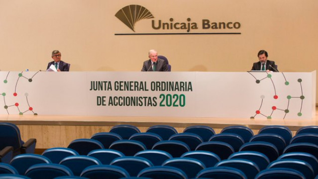 Imagen de la Junta General de Accionistas de Unicaja Banco, celebrada el 29 de abril de forma telemática.