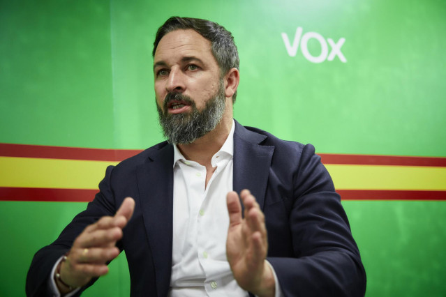 El presidente de Vox, Santiago Abascal, durante una entrevista con Europa Press en la sede del partido, en Madrid (España) a 4 de agosto de 2020.